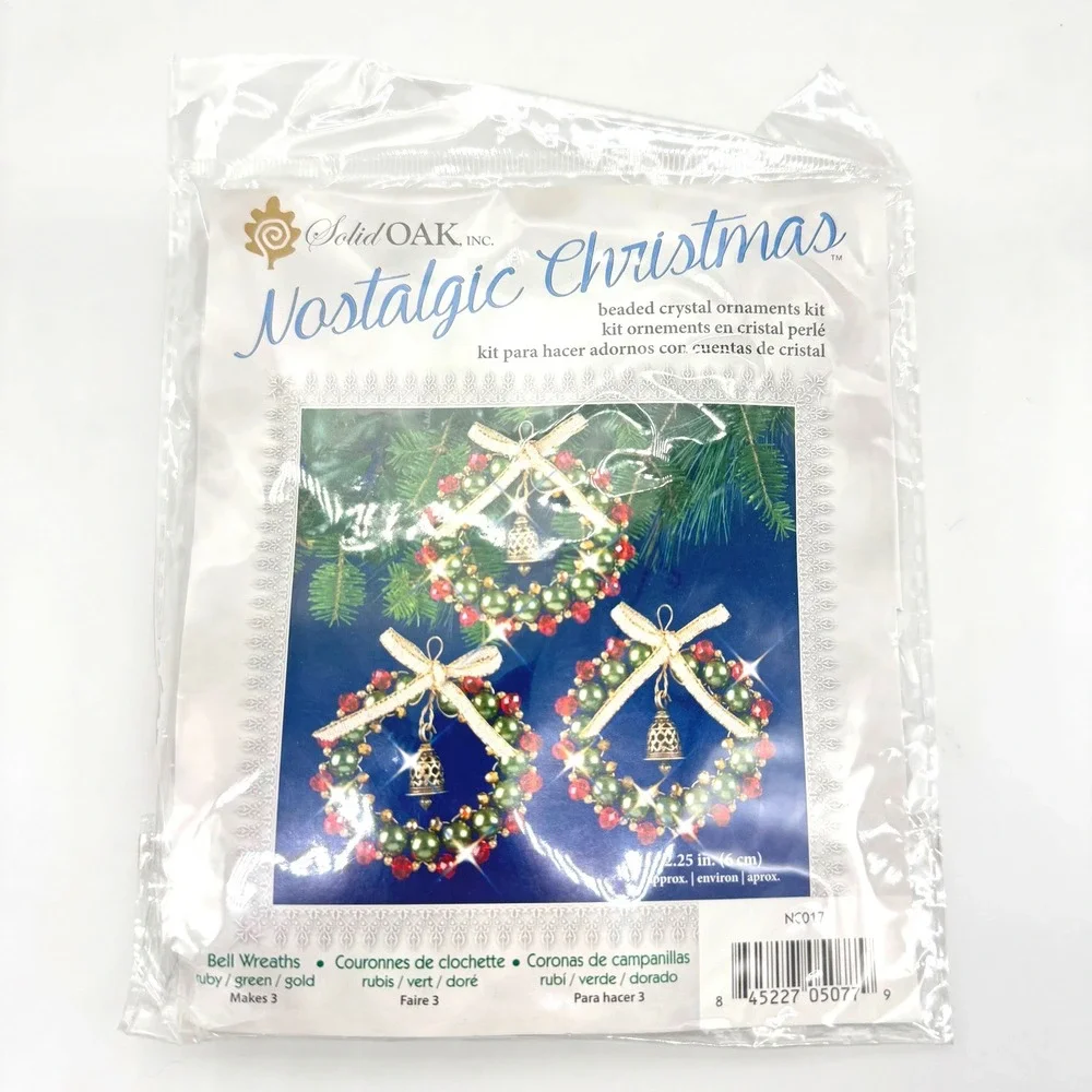 Solid Oak Nostalgic Christmas Beaded Crystal Ornaments Kit Bell Wreaths NC017